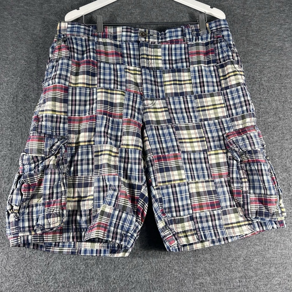 Men's Vintage Shorts Patchwork Madras Plaid Cargo Shorts Y2K 90's Preppy Size 38